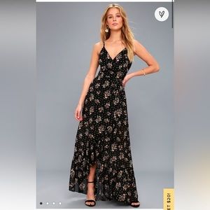 EUC Lulu’s Adanna Black Floral Print Wrap Maxi Dress S